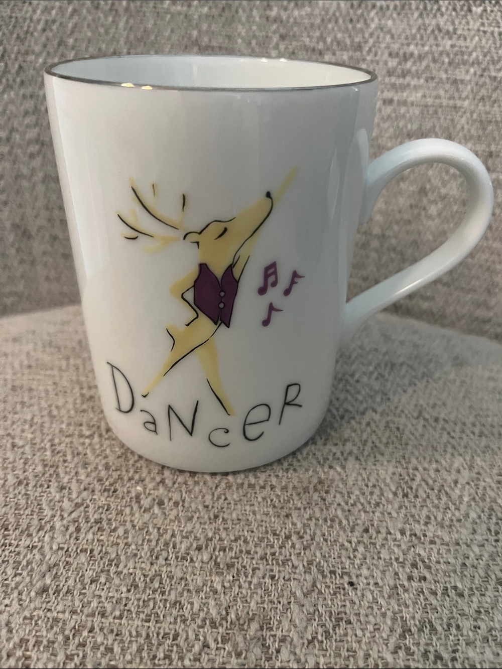 Pottery Barn VTG Dancer Reindeer coffee mug white purple dress
